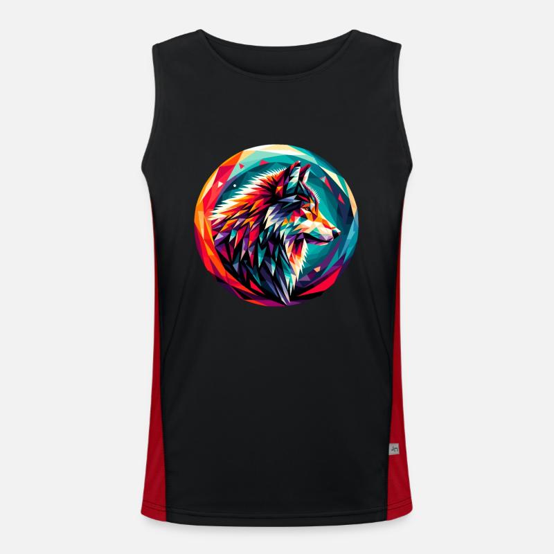 Wolf in polygon representation Men's Functional Contrast Tank Top 