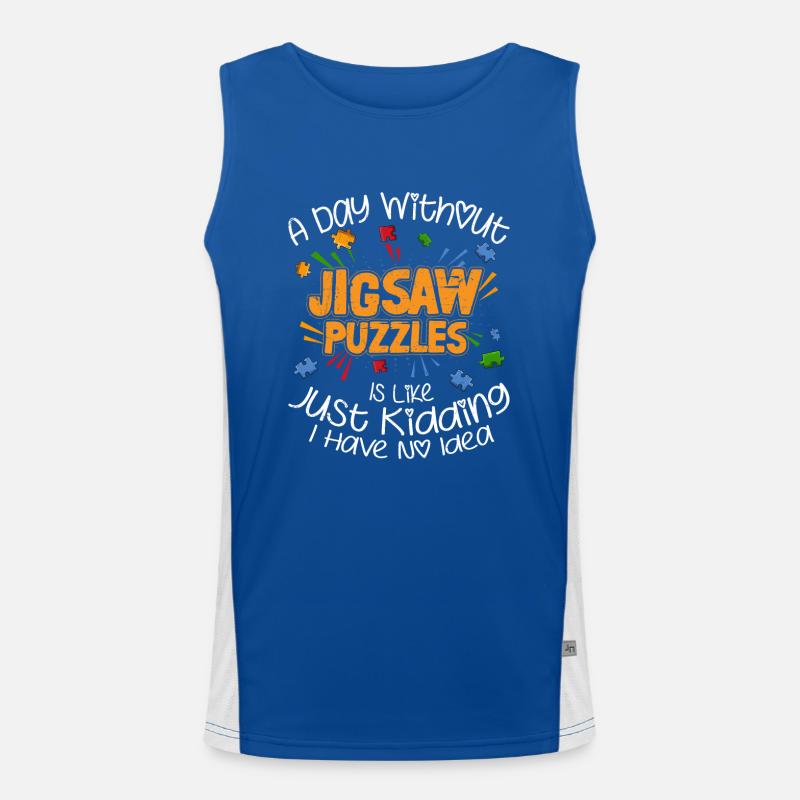 A Day Without Jigsaw Puzzles Solving Piece Men's Functional Contrast Tank Top 
