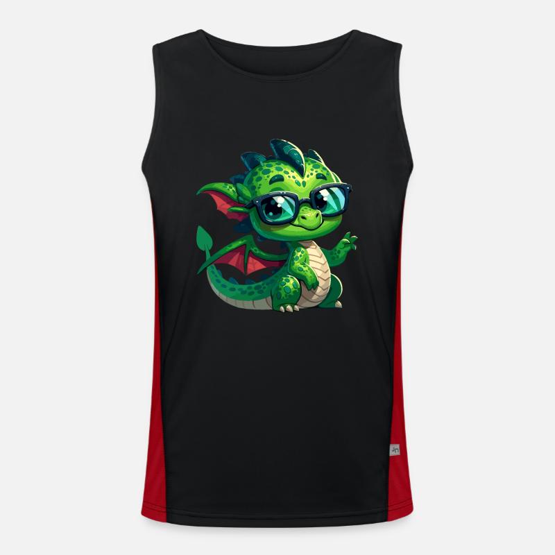 Dragon with glasses in comic style Men's Functional Contrast Tank Top 