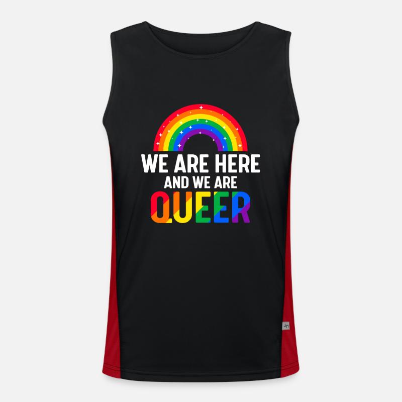 Wir sind hier und wir sind queer Funktionelles Kontrast-Tank Top für Männer 