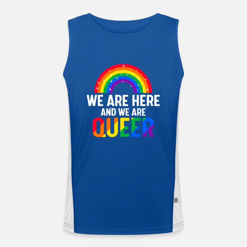 Wir sind hier und wir sind queer Funktionelles Kontrast-Tank Top für Männer 
