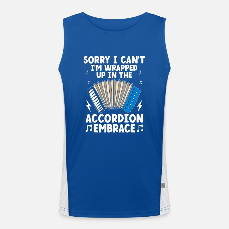 Tut mir leid, dass ich nicht kann, dass ich in das Akkordeon-Embr eingewickelt bin Funktionelles Kontrast-Tank Top für Männer 