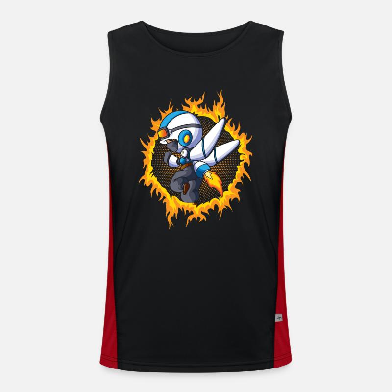 Space boy with halftone fire background Men's Functional Contrast Tank Top 