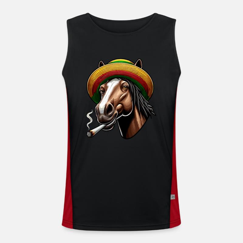 Pferd mit Joint, Hanf, Cannabis Funktionelles Kontrast-Tank Top für Männer 