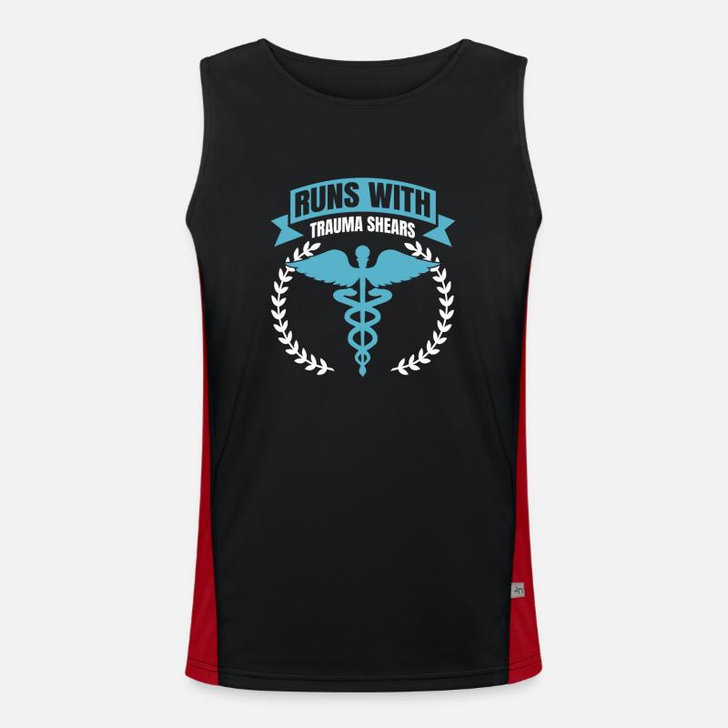 Runs With Trauma Shears - Erste Hilfe Geschenk Funktionelles Kontrast-Tank Top für Männer 