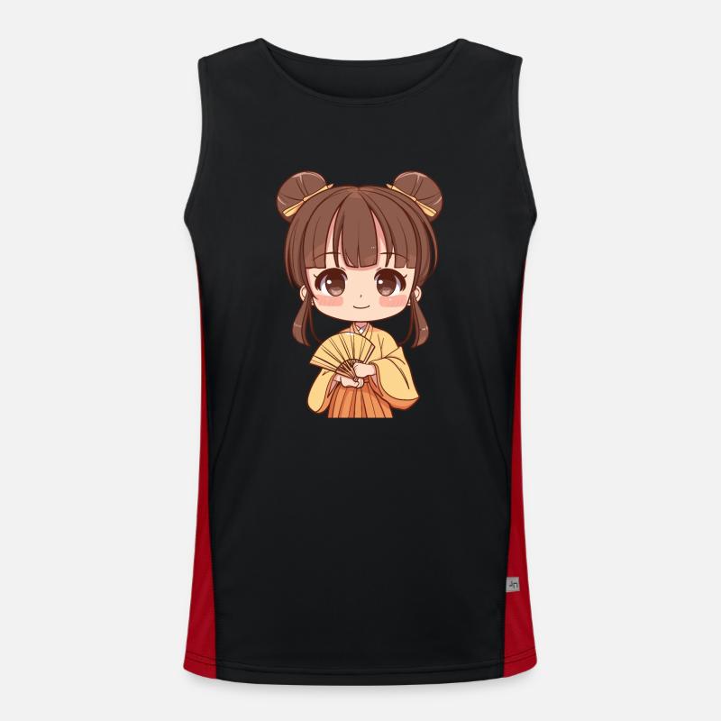 Niedliche Anime-Mädchen Mit Fächer Funktionelles Kontrast-Tank Top für Männer 