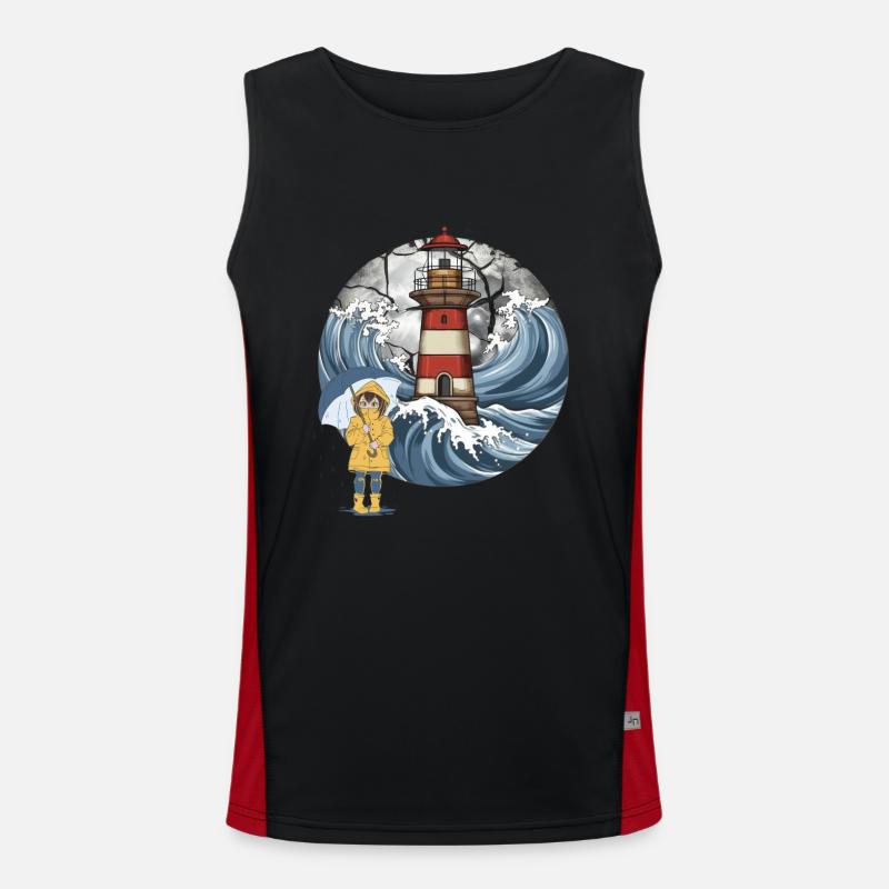 Leuchtturm Meer Mädchen maritim Küste Funktionelles Kontrast-Tank Top für Männer 