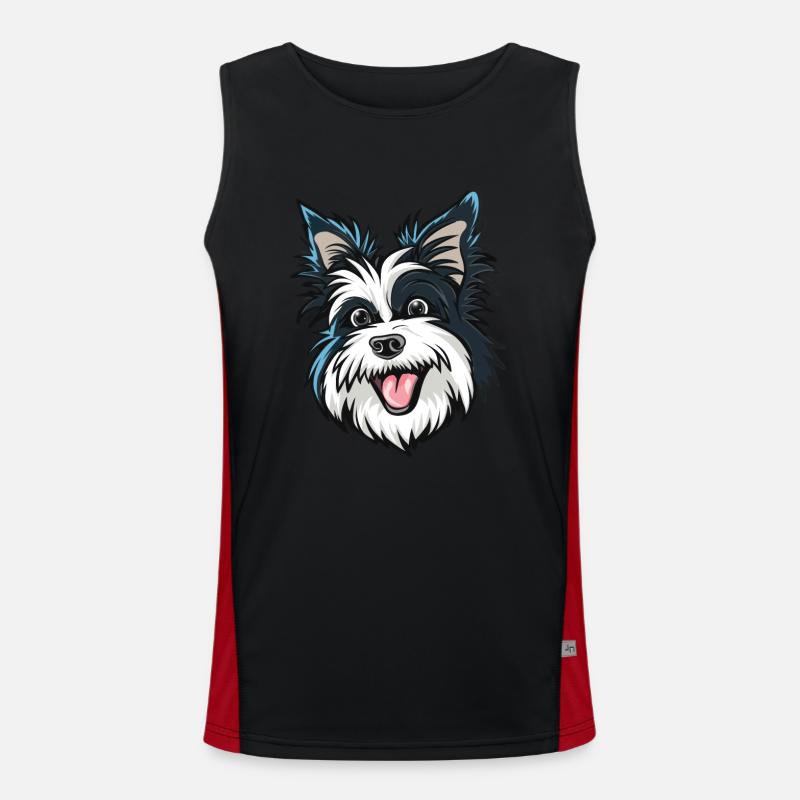Biewer Terrier | Cartoon Artwork - Men's Functional Contrast Tank Top  - black/red