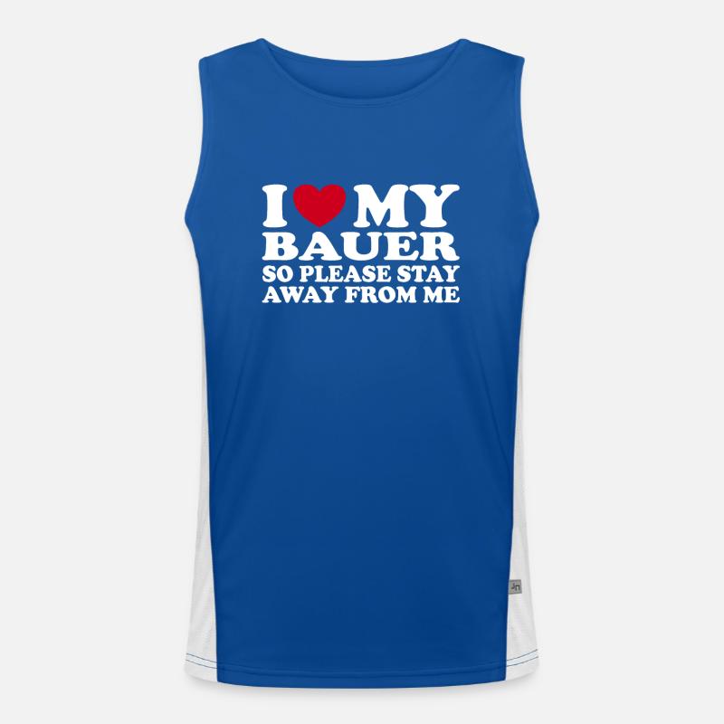I Love My Bauer Stay Away Fun Statement Funktionelles Kontrast-Tank Top für Männer 