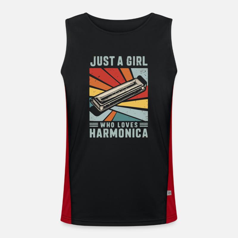 Harmonica Playing Gift - Men's Functional Contrast Tank Top  - black/red