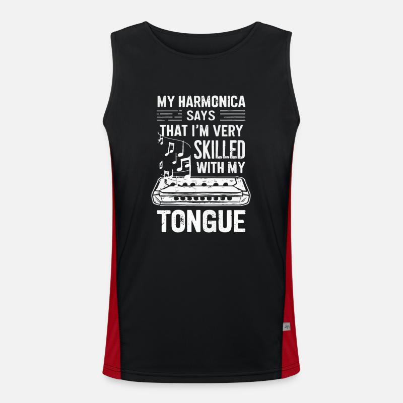 Harmonica Playing Gift - Men's Functional Contrast Tank Top  - black/red