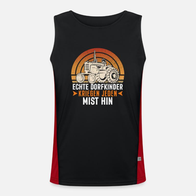 Geschenk Bauernspruch Dorfkind Statement Funktionelles Kontrast-Tank Top für Männer 