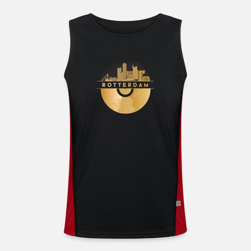 Vinyl Record Skyline-Netherlands-Rotterdam Men's Functional Contrast Tank Top 