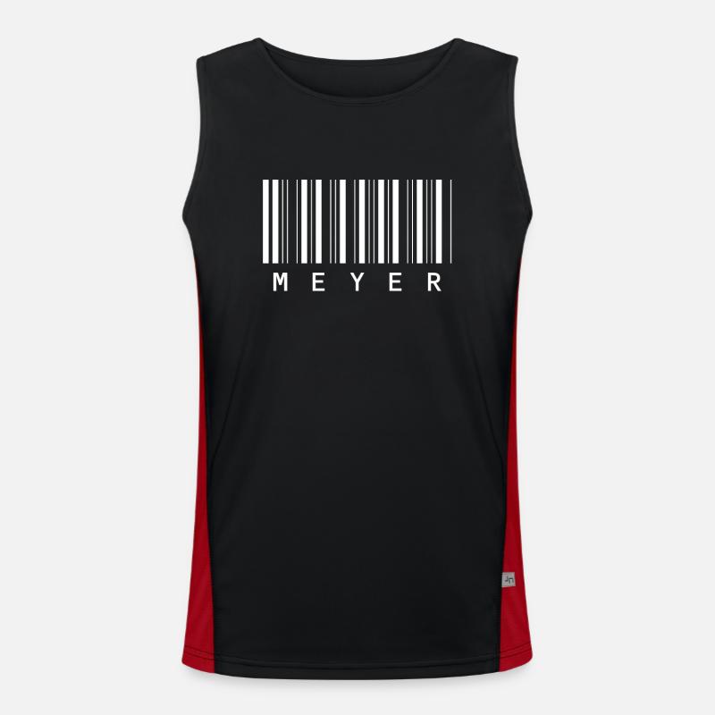 Meyer Barcode Familienname Balkencode Geschenk - Funktionelles Kontrast-Tank Top für Männer - Schwarz/Rot