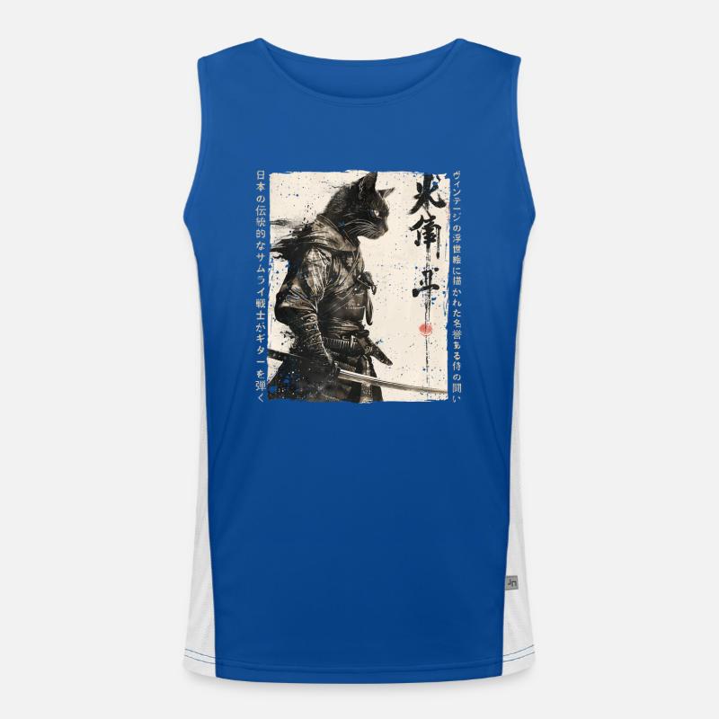 Samurai Cat Kawaii Japanische Ninja Katze Funktionelles Kontrast-Tank Top für Männer 