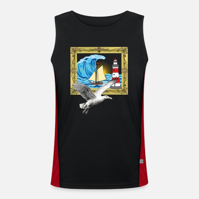 Möwe maritim Möwen Seevögel Leuchtturm Funktionelles Kontrast-Tank Top für Männer 