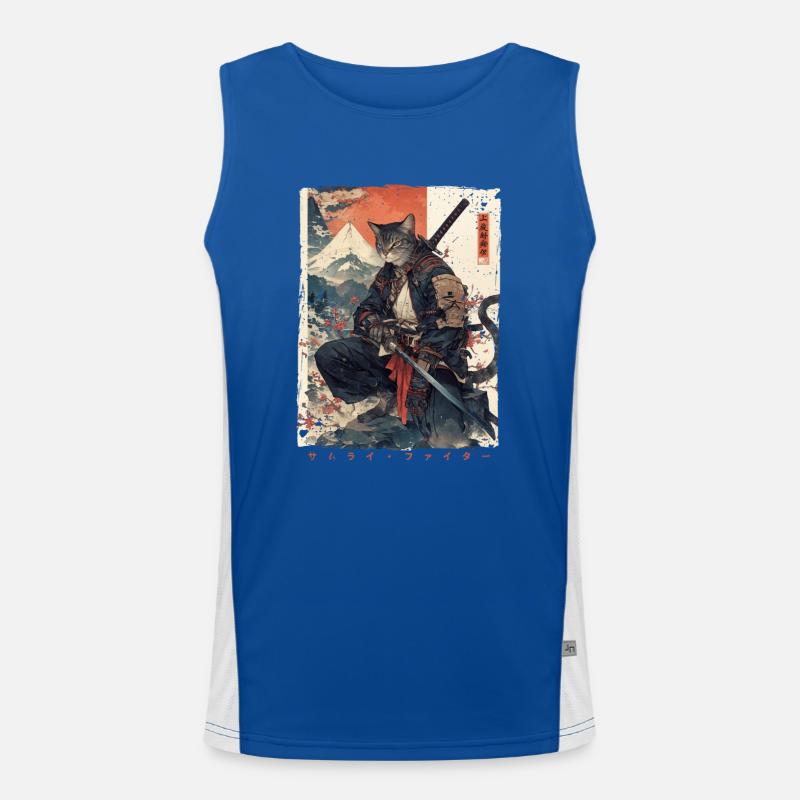 Samurai Cat Kawaii Japanese Ninja Cat Men's Functional Contrast Tank Top 