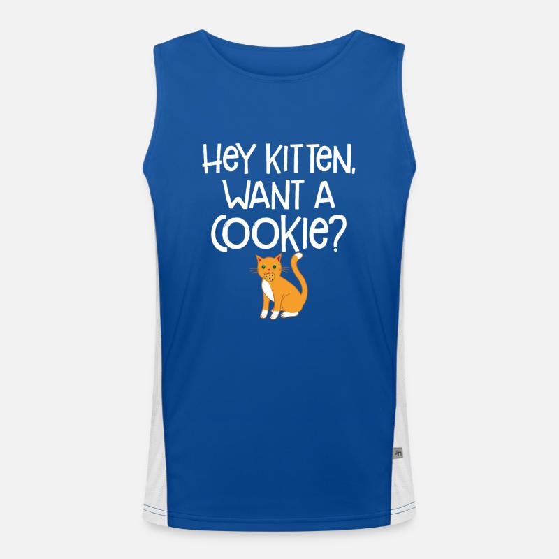 Hey Kätzchen Will Einen Keks Süße Katze Tier Liebhaber Spaß Funktionelles Kontrast-Tank Top für Männer 