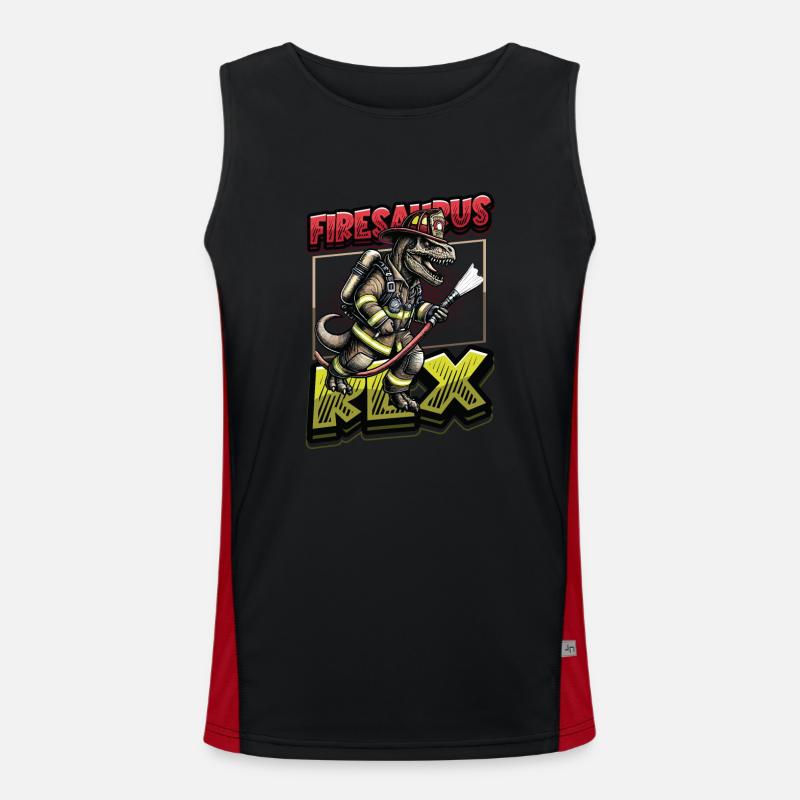 Firesaurus Rex Fire Brigade Dinosaur Adventure Men's Functional Contrast Tank Top 