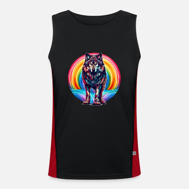 Regenbogen Wolf Wölfe Funktionelles Kontrast-Tank Top für Männer 