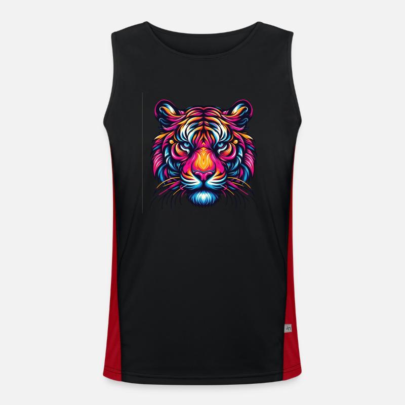 Tiger Gesicht, Bunte Tierkunst, Tiger Funktionelles Kontrast-Tank Top für Männer 