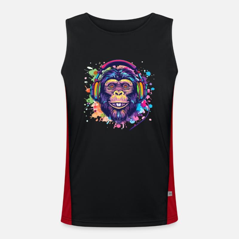 Affe Mit Kopfhörer Damen Deko Herren Geschenk Funktionelles Kontrast-Tank Top für Männer 