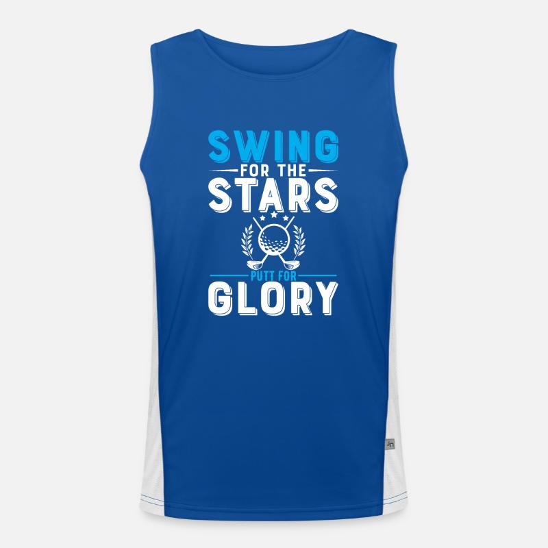 Swing For The Stars, Putt For Glory. Men's Functional Contrast Tank Top 