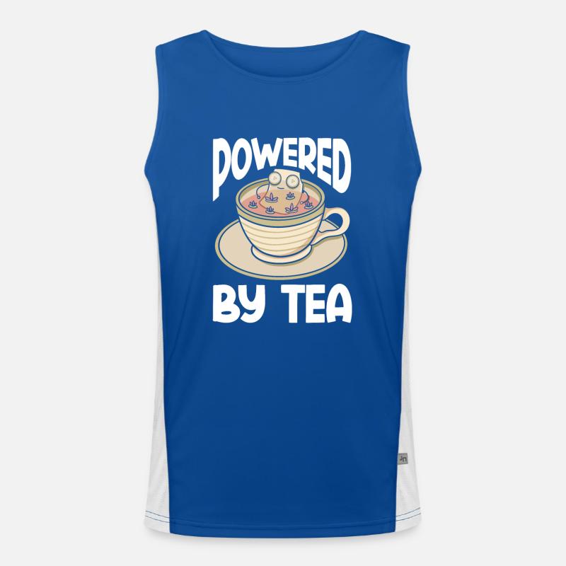 Tea Lover Tea Drinker Quotes Powered By Tea Funktionelles Kontrast-Tank Top für Männer 
