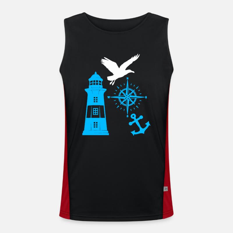 Maritim Leuchtturm Kompass Leuchttürme Möwen Funktionelles Kontrast-Tank Top für Männer 