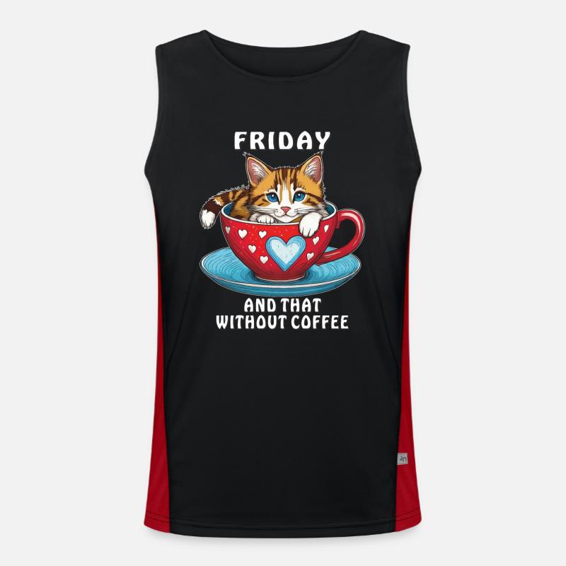 CAT COFFEE MUG FRIDAY COFFEE - Men's Functional Contrast Tank Top - black/red