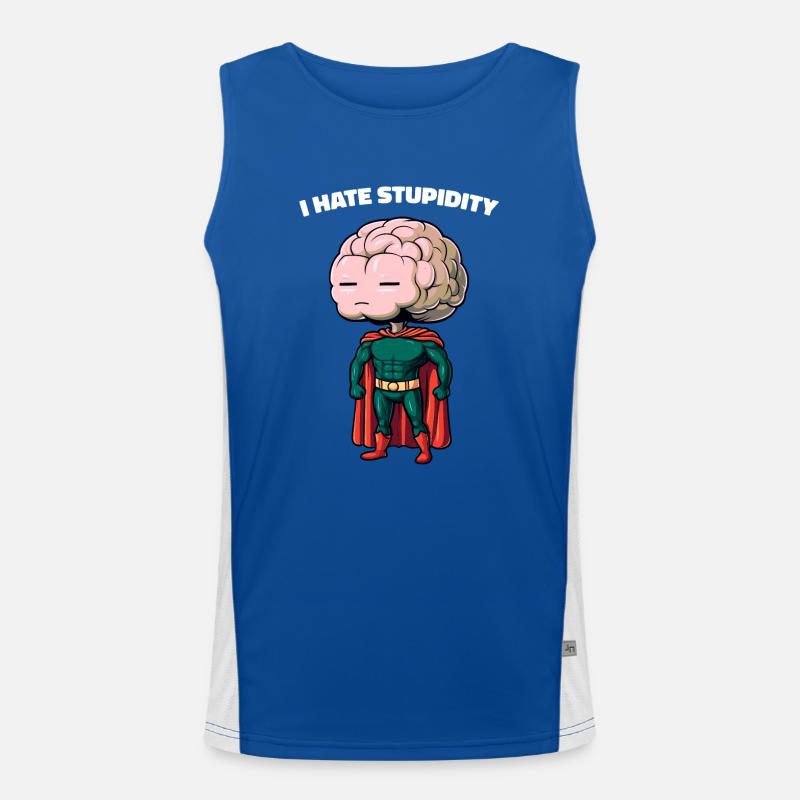 I Hate Stupidity Sarkasmus Cartoon Gehirn Cartoon Funktionelles Kontrast-Tank Top für Männer 