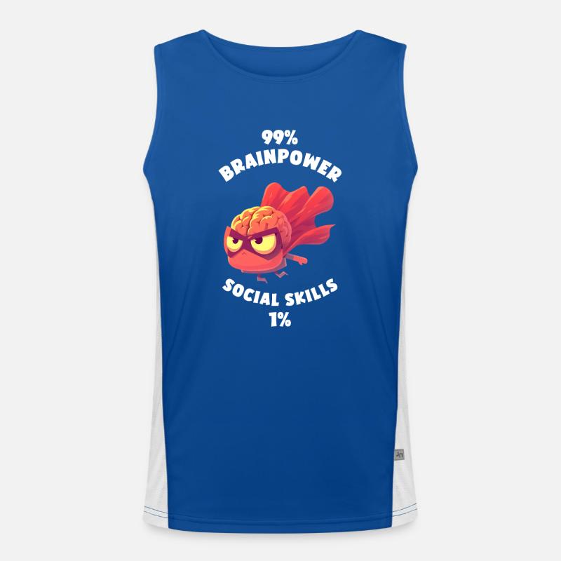 99% Brainpower 1% Social skills Funny Brain Men's Functional Contrast Tank Top 