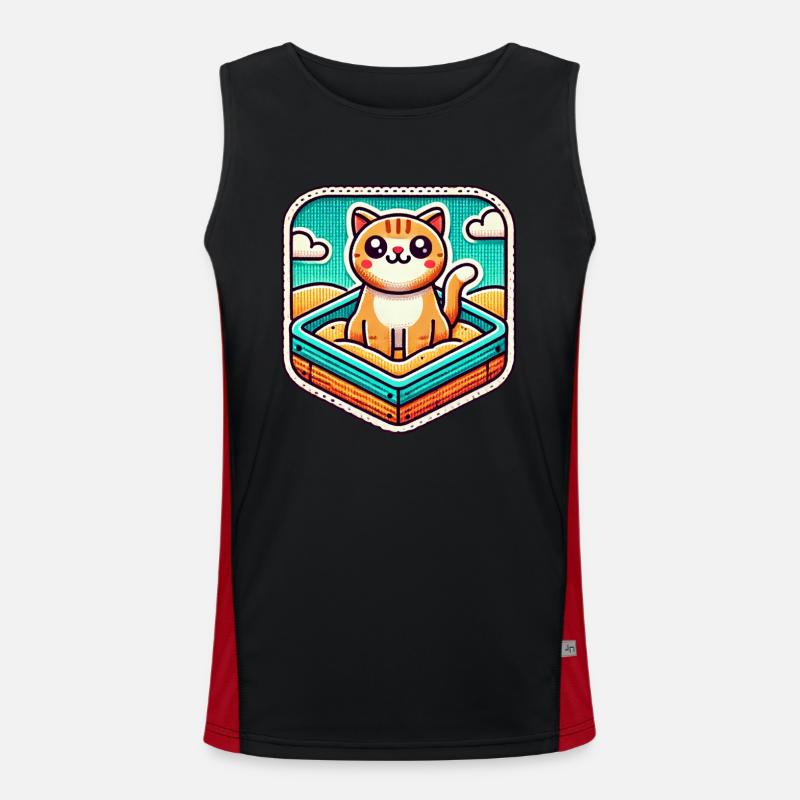 Cute Cat sitting in the sandbox Men's Functional Contrast Tank Top 