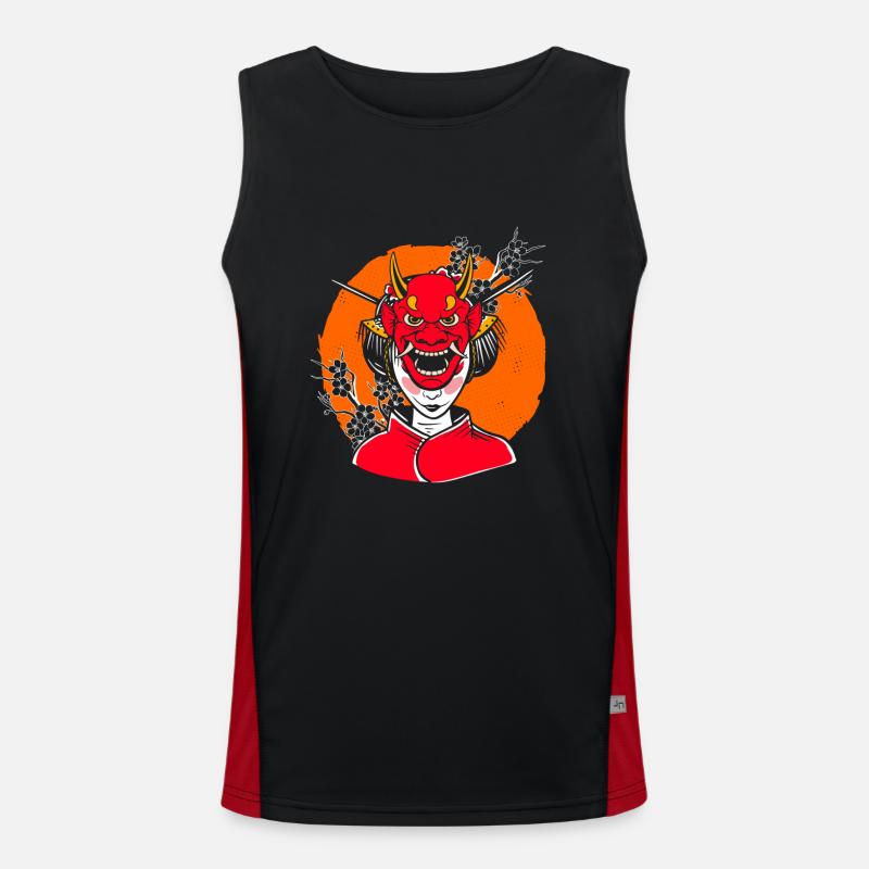 Japanisches Mädchen Oni Dämon Maske Samurai Funktionelles Kontrast-Tank Top für Männer 