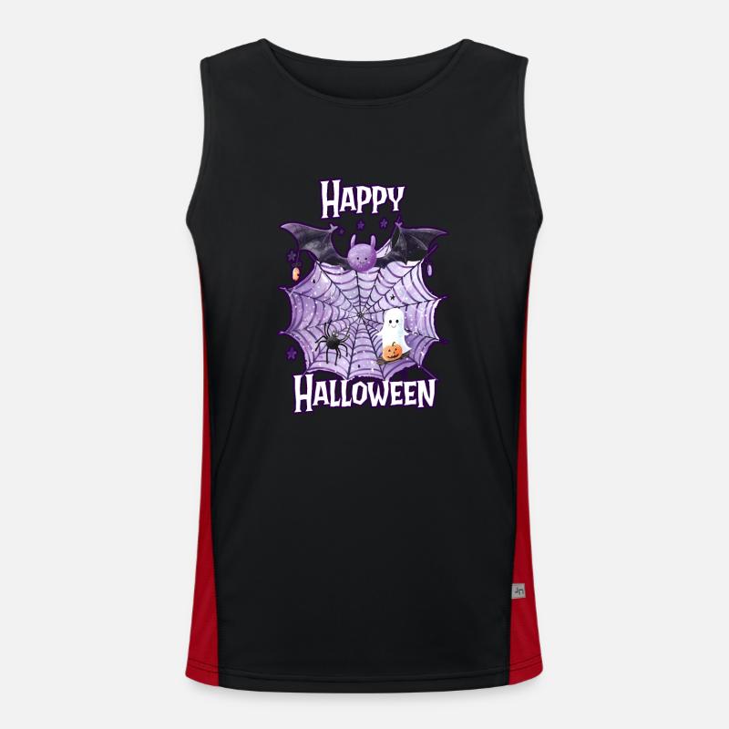 Happy Halloween spider web with cute spider Men's Functional Contrast Tank Top 