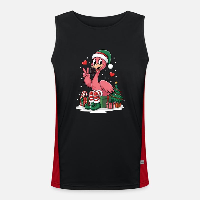 Flamingo Elfe Weihnachten Friedenshand Funktionelles Kontrast-Tank Top für Männer 