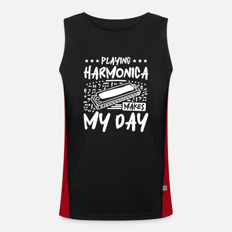 Playing harmonica makes my day - Men's Functional Contrast Tank Top  - black/red