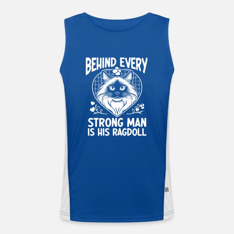Behind Every Strong Man Is His Cat Ragdoll Lover R Men's Functional Contrast Tank Top 
