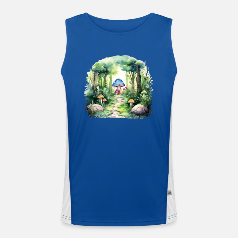 Enchanted mushroom house in a magical forest Men's Functional Contrast Tank Top 