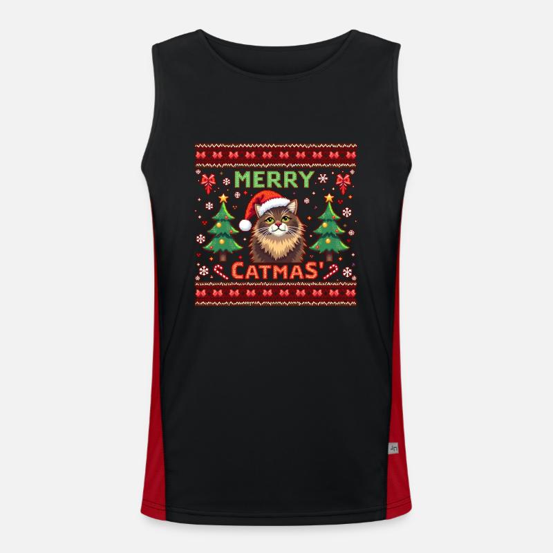 Merry Catmas – Katze mit Schneeflocken Funktionelles Kontrast-Tank Top für Männer 