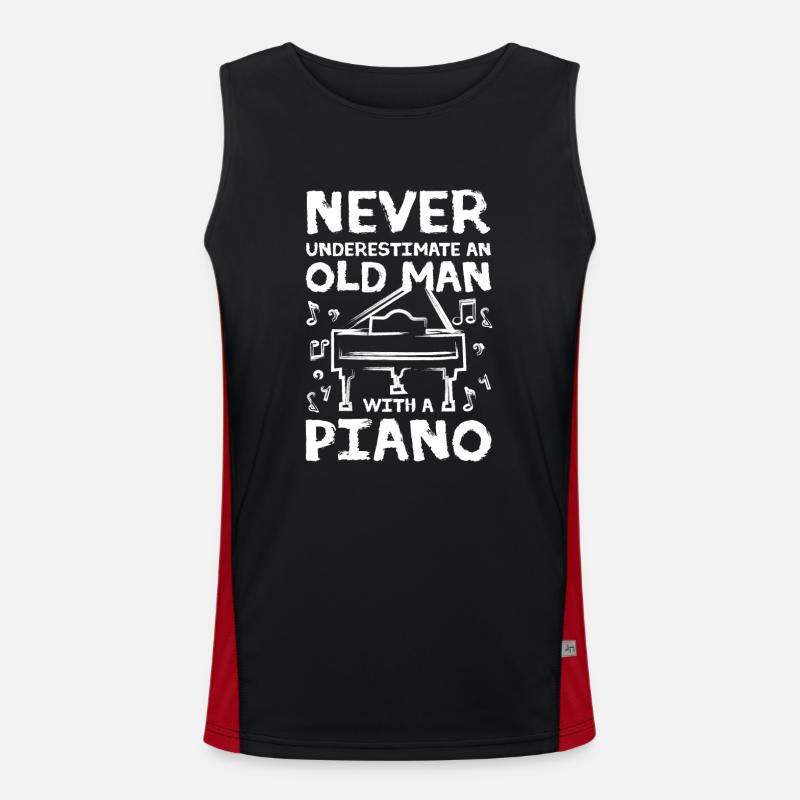 Never underestimate an old man with a piano Funktionelles Kontrast-Tank Top für Männer 