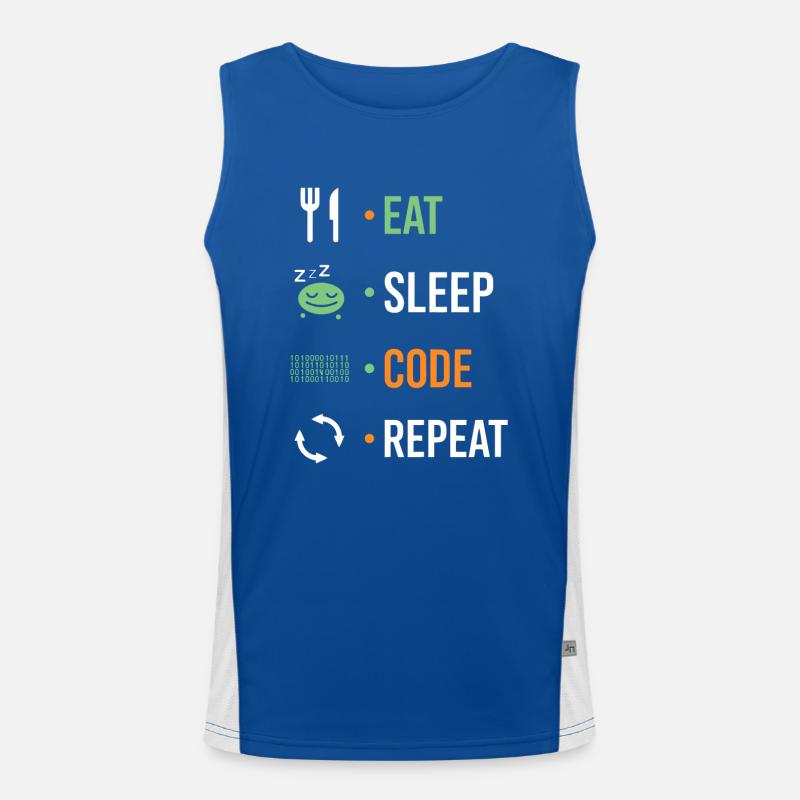 Manger, dormir, coder, répéter. Débardeur respirant contrasté Homme 
