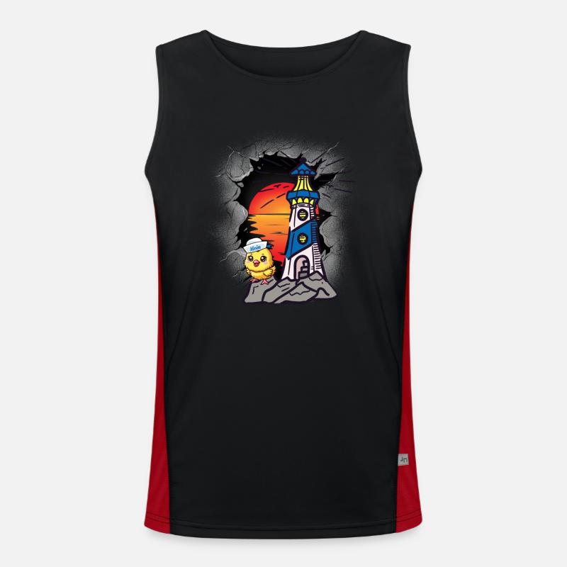 Seefahrt Matrosen Küken Leuchtturm maritim Funktionelles Kontrast-Tank Top für Männer 