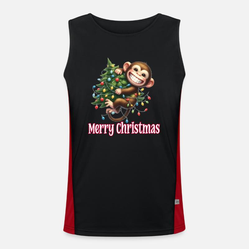 Cute Monkey Little Monkey Merry Christmas Men's Functional Contrast Tank Top 