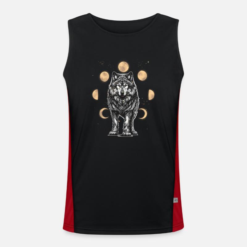 Moon Phase Wolf Werewolf Halloween Mystical Wolves Men's Functional Contrast Tank Top 