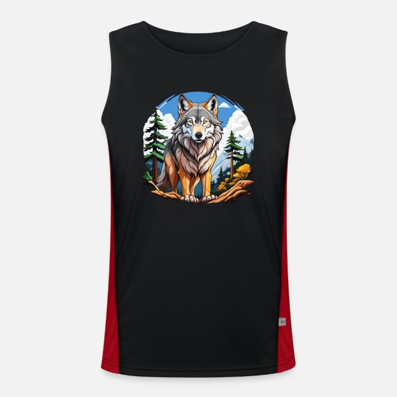 WOLF FOREST - Men's Functional Contrast Tank Top  - black/red