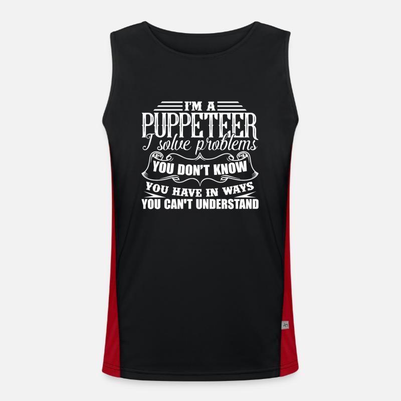 Puppeteer Solves Problems - Men's Functional Contrast Tank Top  - black/red
