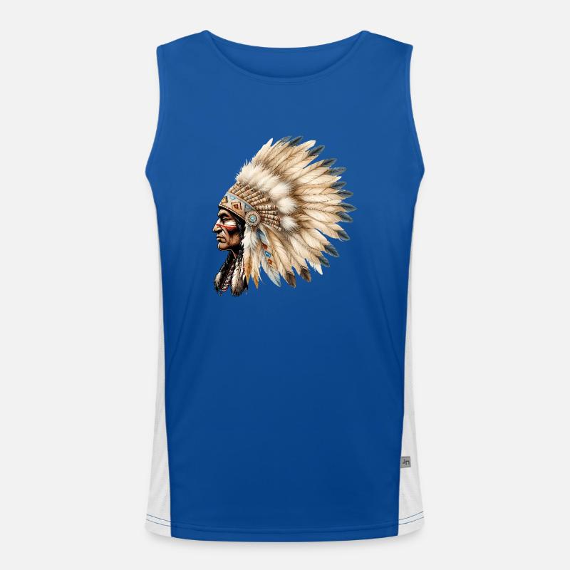 Indianer Häuptling Mit Traditionellem Federschmuck Funktionelles Kontrast-Tank Top für Männer 