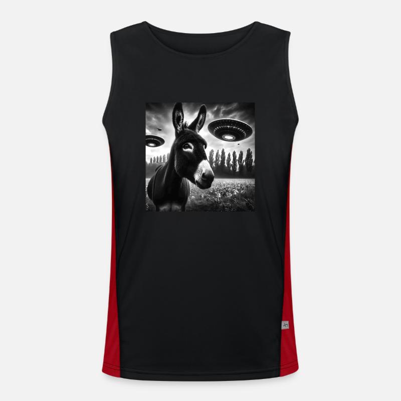 Donkey mule Funny Graphic Selfie with UFOs Weird A Men's Functional Contrast Tank Top 