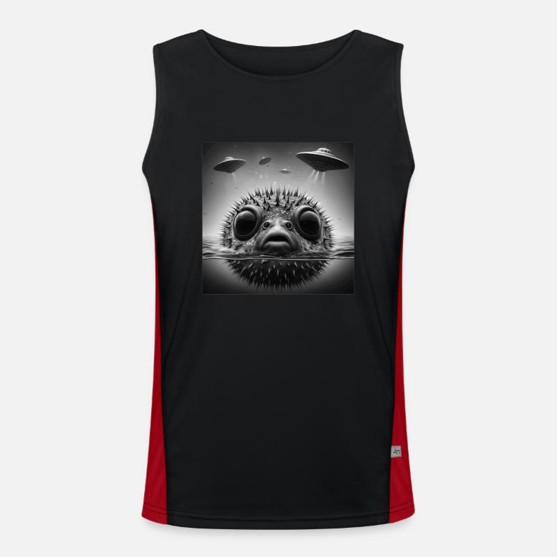 Puffer2 Fish Funny Graphic Selfie with UFOs Weird Funktionelles Kontrast-Tank Top für Männer 